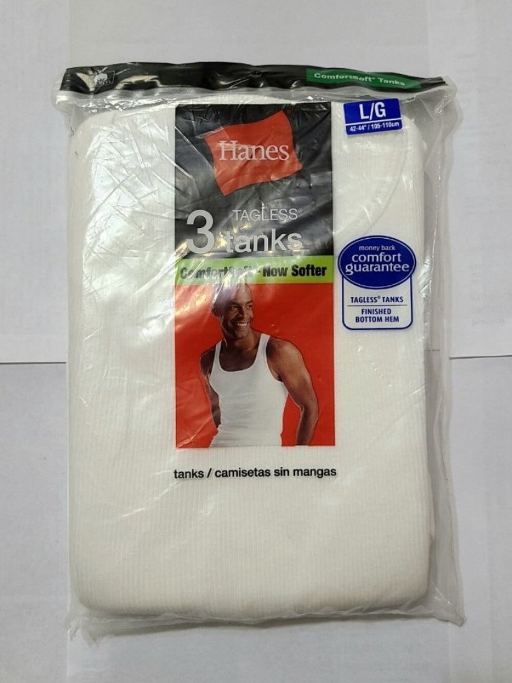 3‑Pack White Tagless Tank Tops – Size L – New & Sealed